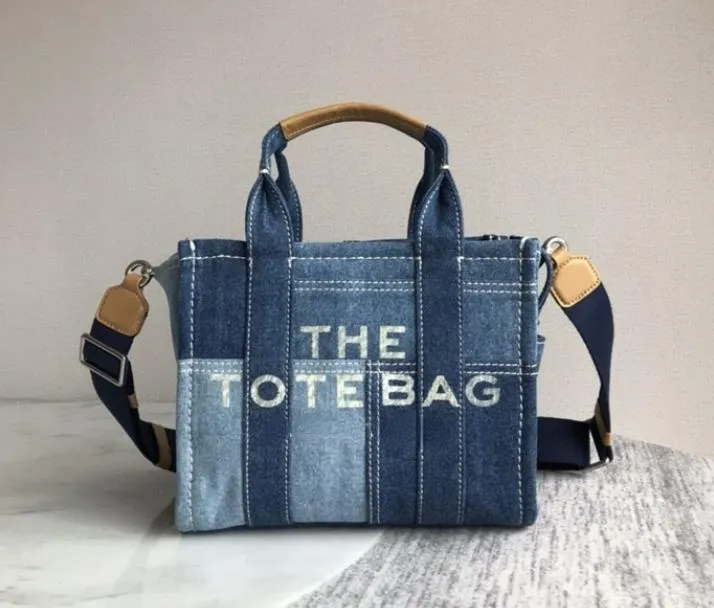 Fashion Denim Tote Bag Large Canvas with Leather Handle Shoulder Bags with Logo