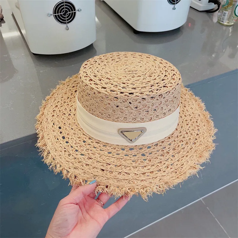 Raffia Straw Bucket Hat Sun Protection Adjustable Strap RAFFIA Straw Bucket Hat Unisex Flat Top Adjustable Strap  main image 4