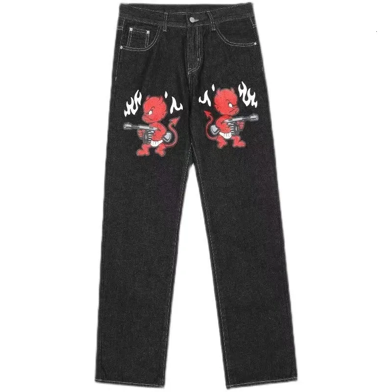 Y2K Skull Print Jeans - Mens Gothic Hiphop Denim Pants, High