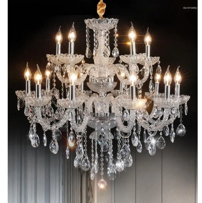 Avizeler modern kristal kolye lambası d85cm h75cm 15l mum avize armatür merdiven aydınlatma merdivenleri uzun asılı