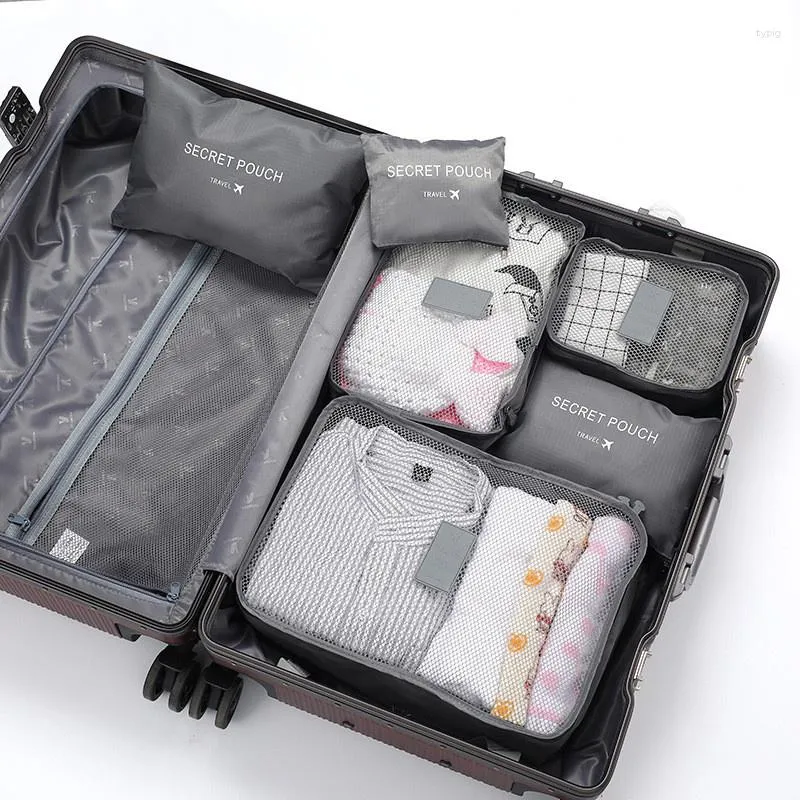 Kosmetiktaschen 6-teiliges Reise-Aufbewahrungstaschen-Set für Kleidung, ordentlicher Organizer, Kleiderschrank, Koffer, Beutel, Schuhe, Verpackung, Würfel