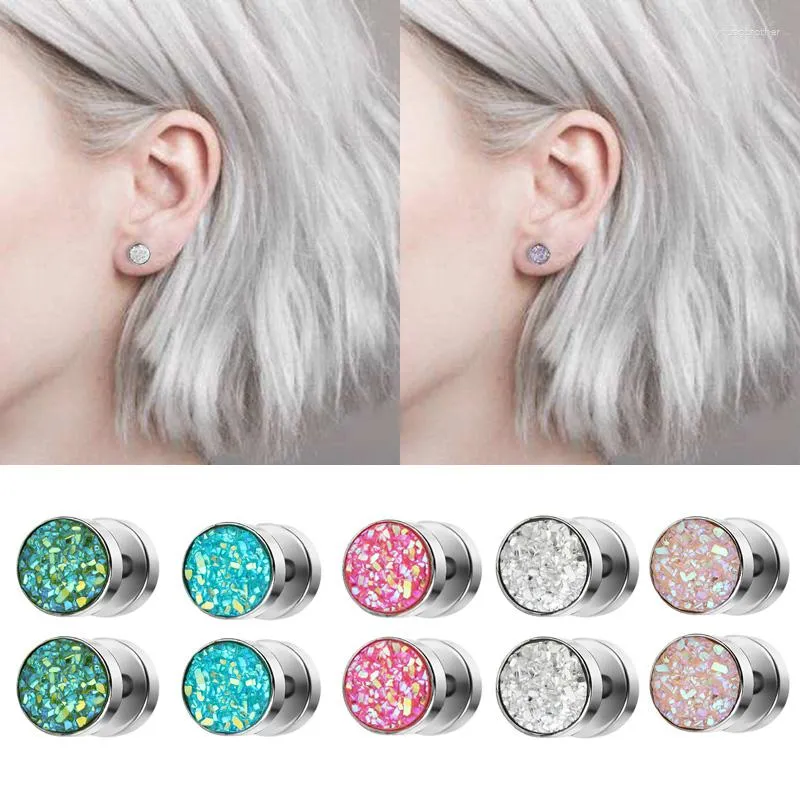 Stud Earrings Shiny Acrylic Crystal Punk Stainless Steel For Women Barbell Ear Piercing Studs Plug Jewelry