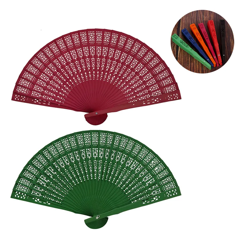 Fashion Wedding Hand Fragrant Party Carved Bamboo Folding Fan Chinese Wooden Fan Vintage Hollow Antiquity Folding Fan