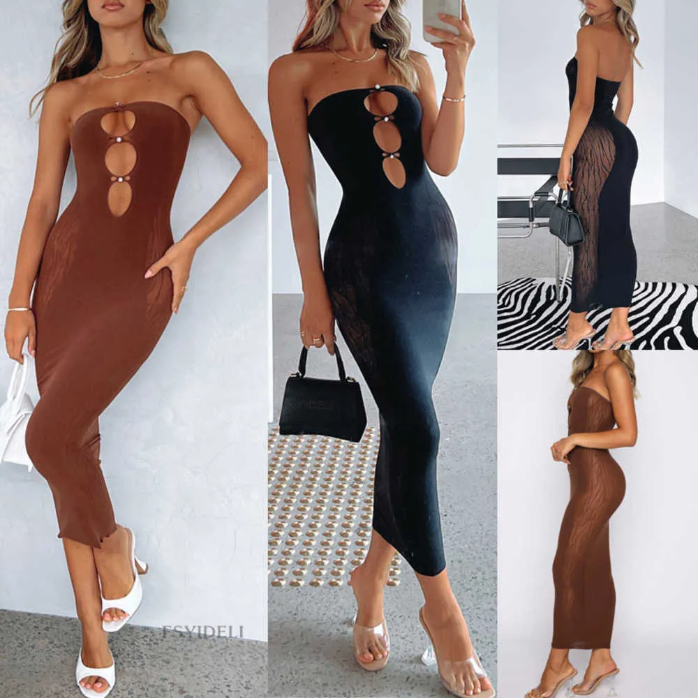 Été Nouveau Style Perlé Découpé Soutien-Gorge Sexy Mesh Splice Perspective Wrap Hanche Longue Robe Modes Casual Femme Robes Modèles Pour Femmes