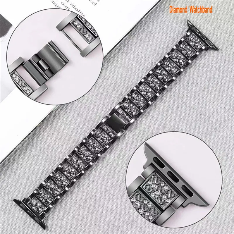 Luxe Designer Diamond Bandjes Compatibel met Apple Watch Band 49mm 45mm 44mm 42mm 41mm 40mm 38mm Sieraden Vervangende Band voor iWatch Series 8/7/6/5/4/3/2/1/SE Damesband