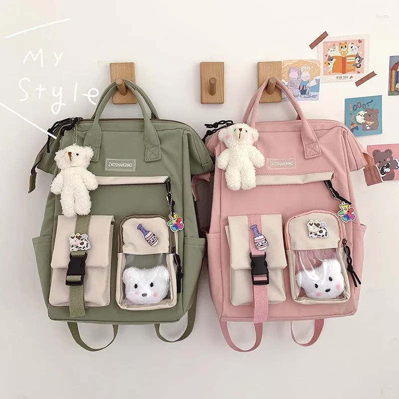 Sac à dos Teen Girls School Handheld Style coréen INS College Travel Leisure Bag Pin Cute Bear 2023