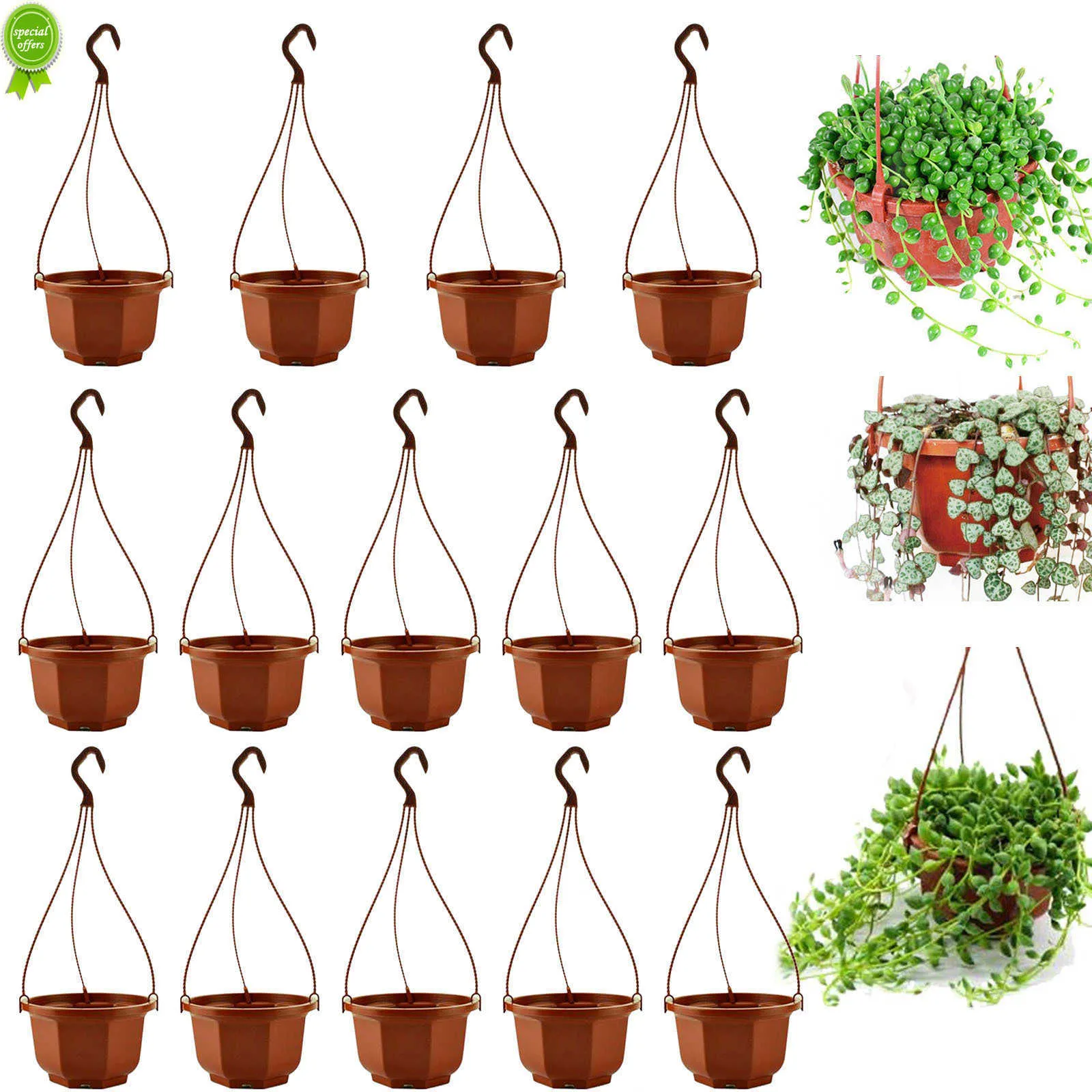 14PCS Plastic Hanging Plant Baskets - Balcony Decor Flower Pots for Indoor  & Outdoor Plants