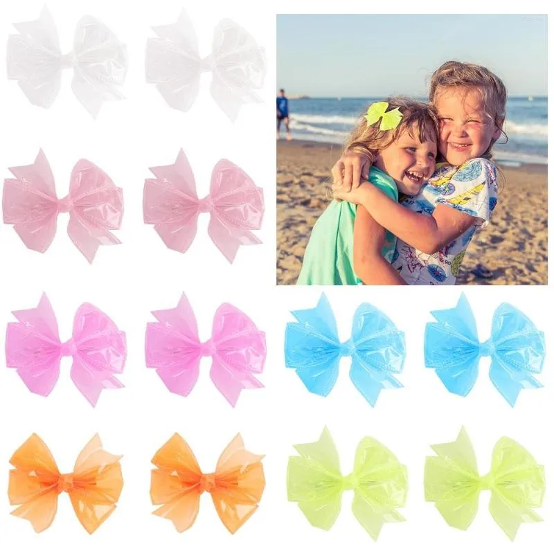 Hair Accessories 2Pcs/set 4.5 Inch Adorable Waterproof Bows Kids Girls Hairgrips Jelly Perfect For Pools Beach Hairpins