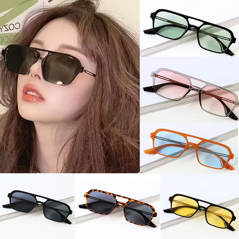 Newest Designer Glasses Vintage Square Flat Aviator Sunglasses Women Men Metal Design Shades Sunglass