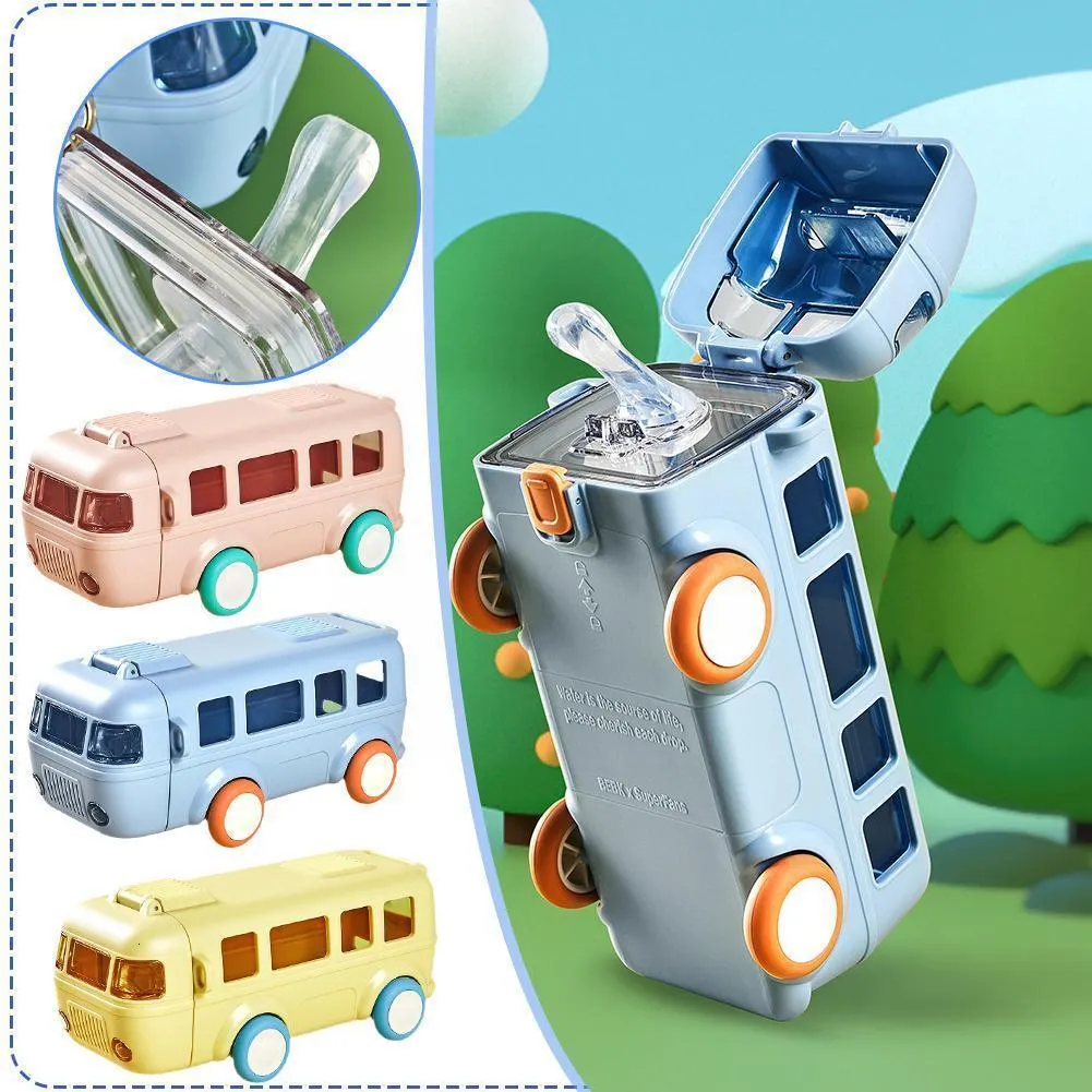 Water Bottles Children's Car Straw Water Cup Summer Cute Bus Cup Baby Cup Straw Bottle Car Kids Up Water Cup Cartoon Water Bottle 230625