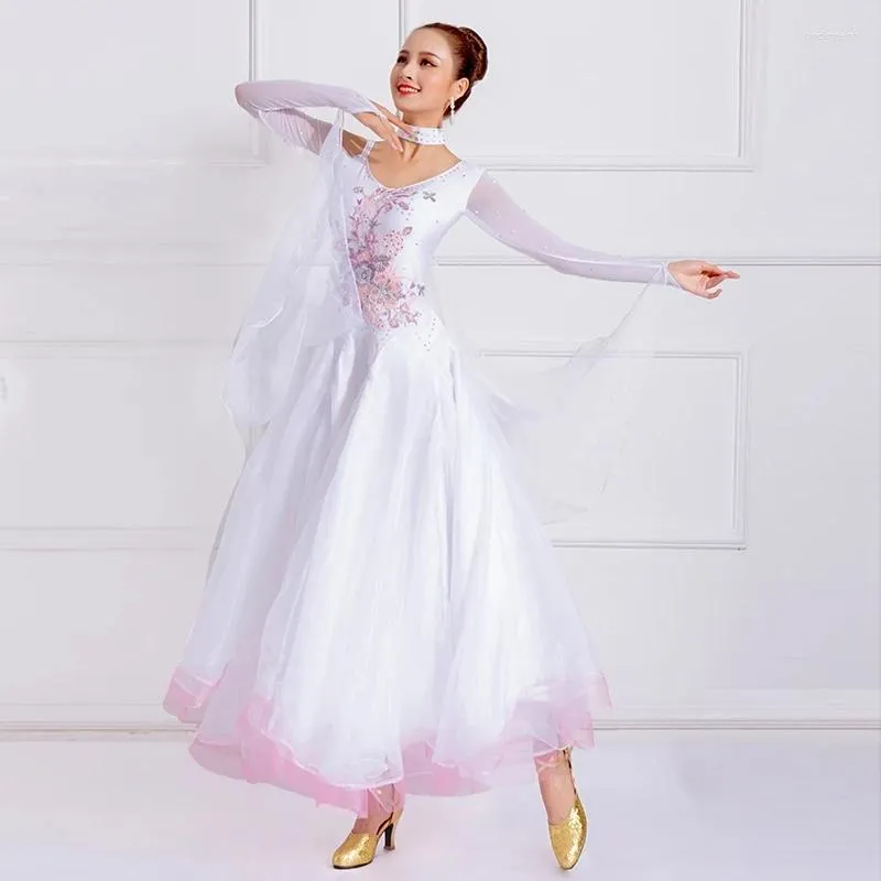 Stage Wear Customized White Ballroom Dance Competition Dress Waltz For Dancing Modern Costumes Ball Tango Dancewear