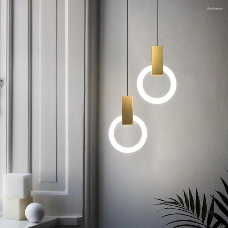 Lampes suspendues moderne anneau rond lampe Simple salle à manger suspension pour la maison chambre escalier barre métal verre luminaires T9