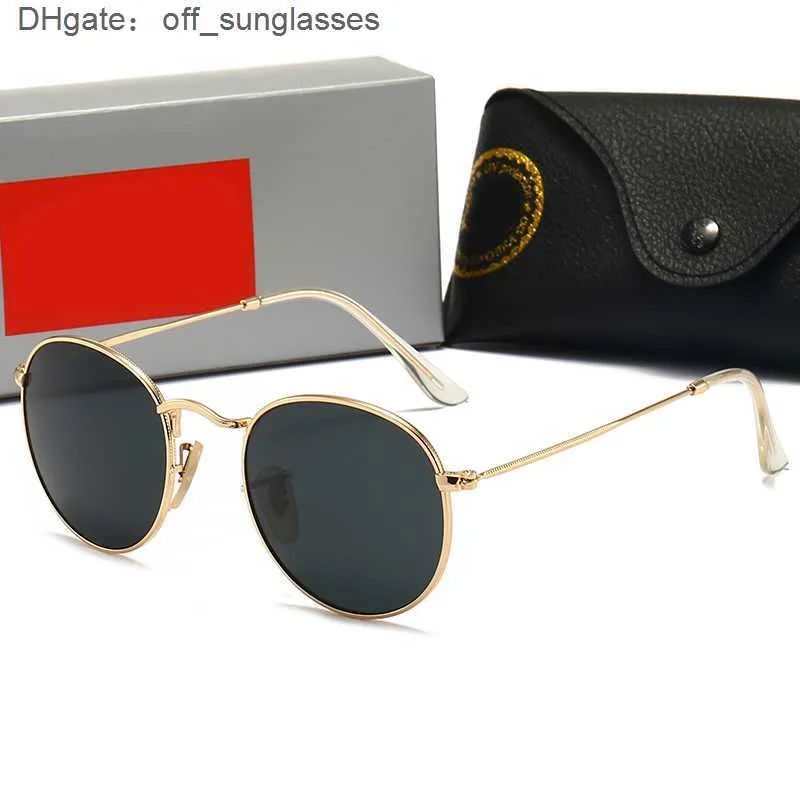 Klassisk varumärkesdesigner solglasögon för kvinna och man ray metall guld ram runda spegel solglasögon förbjuda unisex män kvinnor reser kör nyanser med box yulo