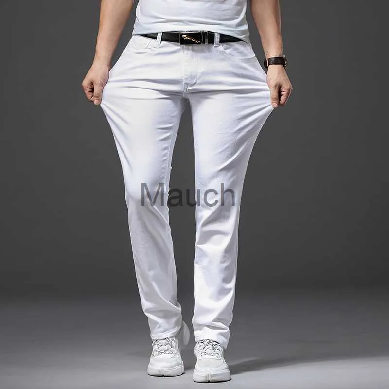 Mäns jeans 2022 Spring New Men's Stretch White Jeans Classic Style Slim Fit Soft Trousers Mane Brand Business Casual Pants J230626