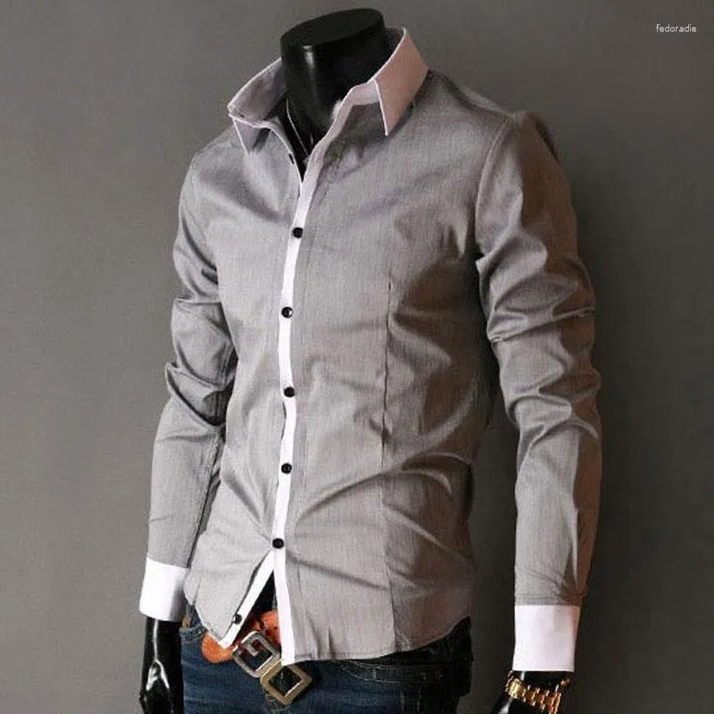 Camisas sociais masculinas de alta qualidade 2023 moda outono homens lazer camisa manga longa masculino cinza ajuste fino sólido negócios normal