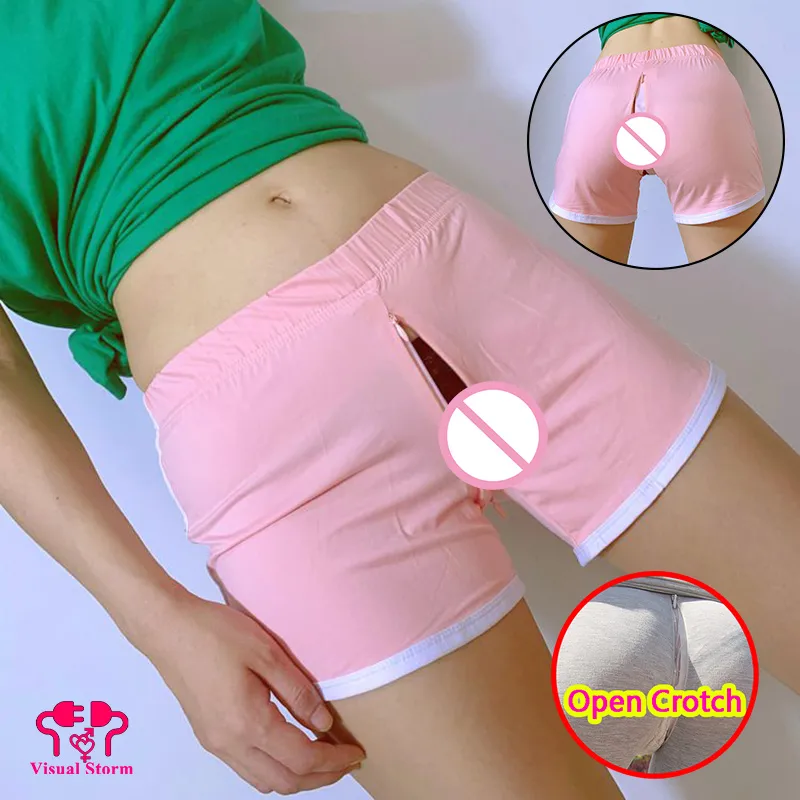 Pantaloni da donna con apertura sul cavallo per sesso all'aperto Mini pantaloncini Pantaloni caldi senza cavallo Cerniere doppie invisibili Pantaloni da palestra esotici da club corti