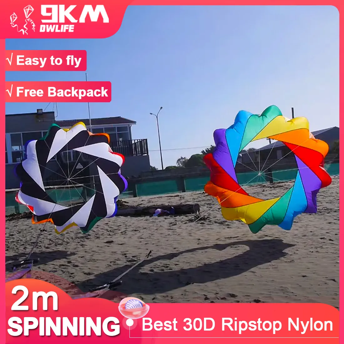 Acessórios para pipa 9KM 2m Snake Spinning Windsock Ring Kite Line Lavanderia inflável Show Kite for Kite Festival 30D Ripstop Nylon com bolsa 230625