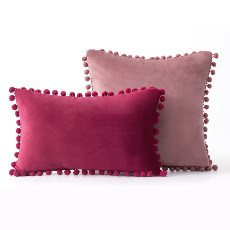 Cushion Decorative Pillow Inyahome Decorative Soft Velvet Throw Covers Solid Plain Large Sofa Cushion Case Big House Pom pom Cozy Pillowcase 230626