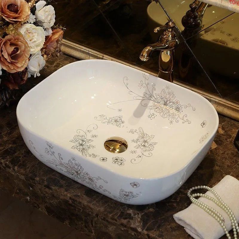 Vanità da bagno di lusso in stile europeo cinese Jingdezhen Art Counter Top lavabo da ristorante in ceramica lavandinibuona quantità Sfcgg