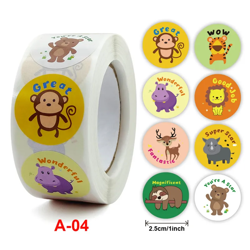 /roll Round Animal Stickers 1 Inch Self-Adhesive Paper Labels for ...