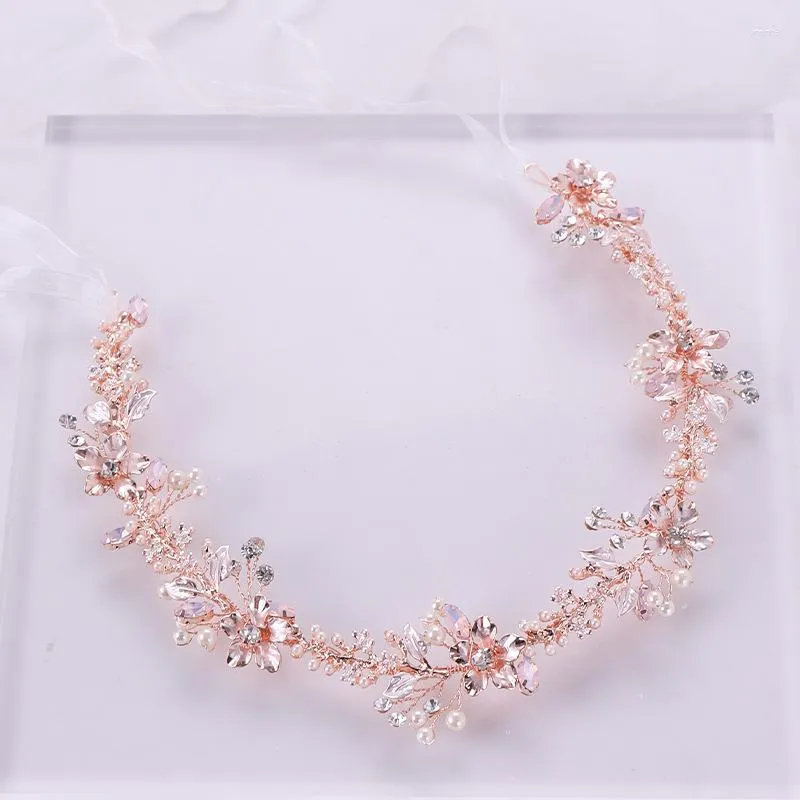 Pinces à cheveux faites à la main bijoux de bal couleur or Rose cristal opale mariée bandeaux femmes strass casque pour la fête de mariage