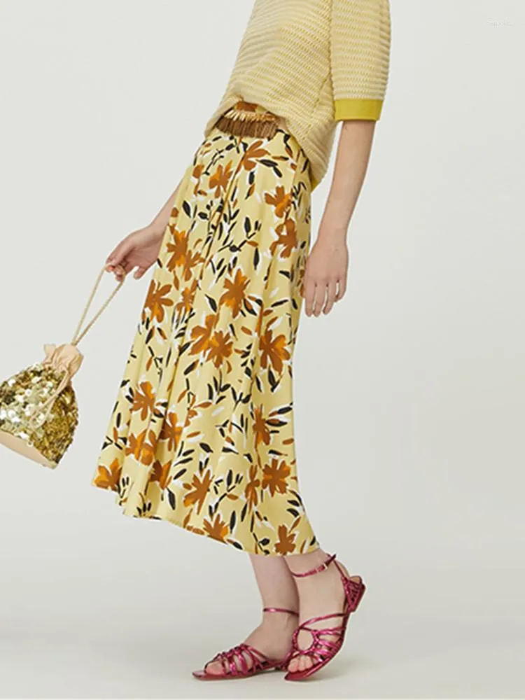Spódnice wczesna jesień damska spódnica damskie kwiatowy nadruk z bawełny bawełniany w talii A-line midi jupe