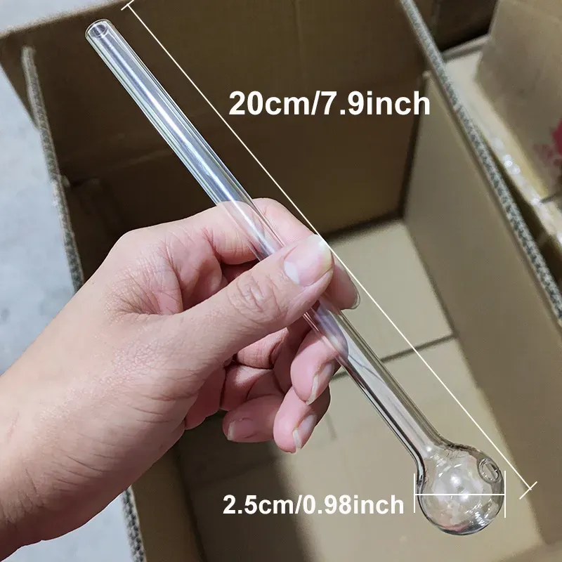 Oil Burner Glass Pipe Tobacco 20 cm Long Thick Glass Smoking Tubes 7.9 inch Clear Pyrex Nail Tips Water Pipes for Bong Dab Rig Bubble Transparent Smoking Accessories