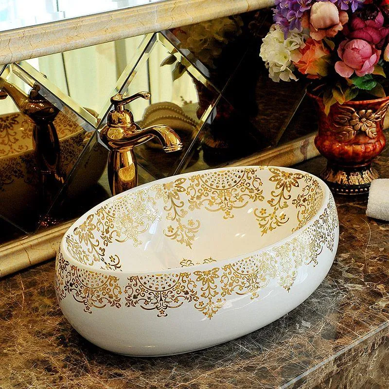 Lavandino da vaso in porcellana cinese Lavabo in ceramica fatto a mano Lavobo Lavabo da appoggio rotondo lavabo moderno lavabo ovale Rihll