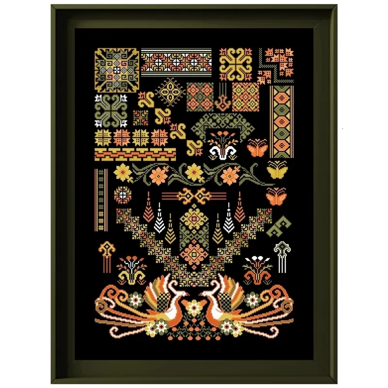 Fiori decorativi Ghirlande Fenice totem modello kit ricamo croce disegno floreale 18ct 14ct 11ct tela nera Punto croce ricamo fai da te 230625