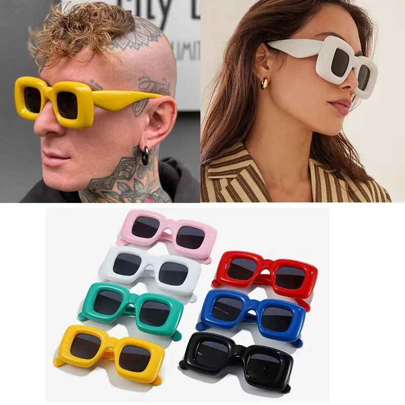 Nouvelles lunettes de soleil gonflées femmes hommes mignon carré bonbons couleur lunettes à la mode épais cadre Punk nuances