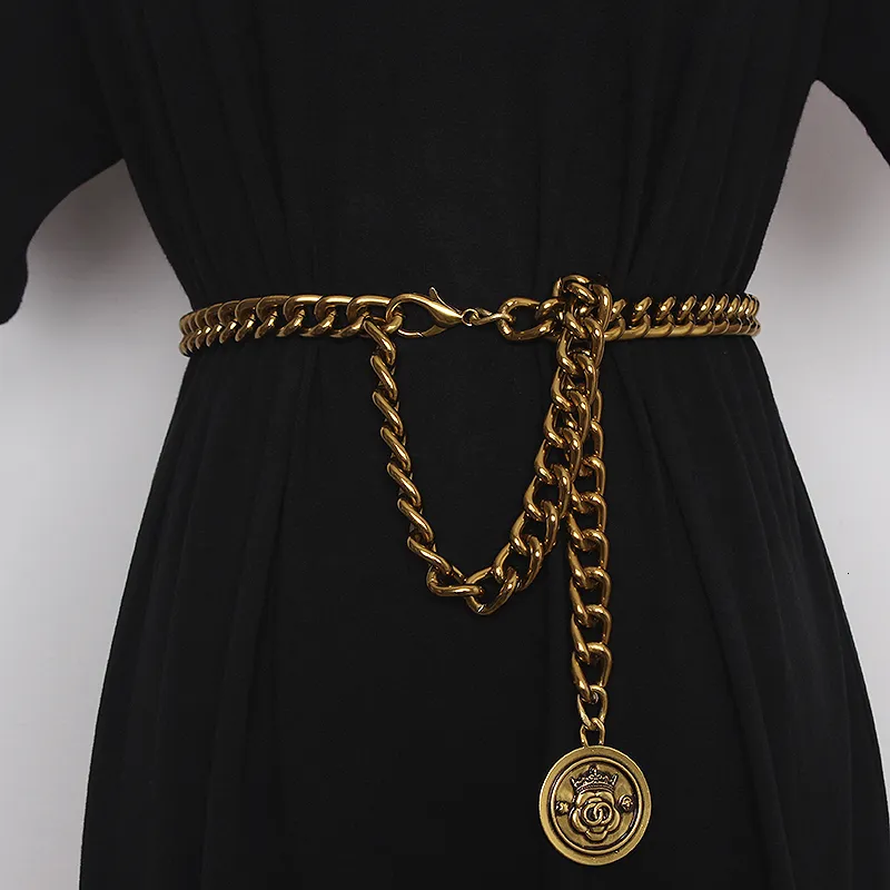 Belly Chains Belts Vintage Bronze Alloy for Women Adjustable Wide Chain Waistband with Statement Ladies Eurpoean Metal Waist Belt 230626