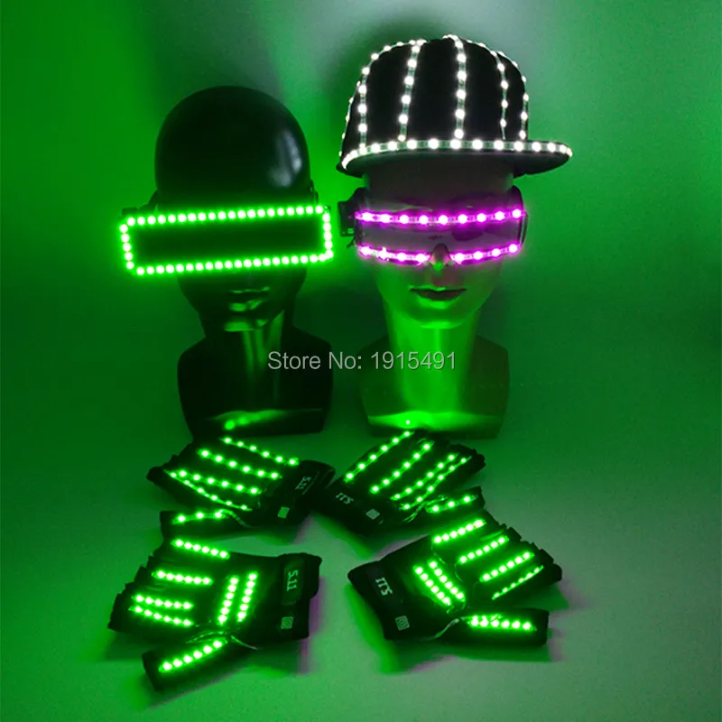 LED Gloves Arrival LED glow Cap gloves and LED sunglasses with Flashing function glow props good for Nightclub ball show bar show 230625