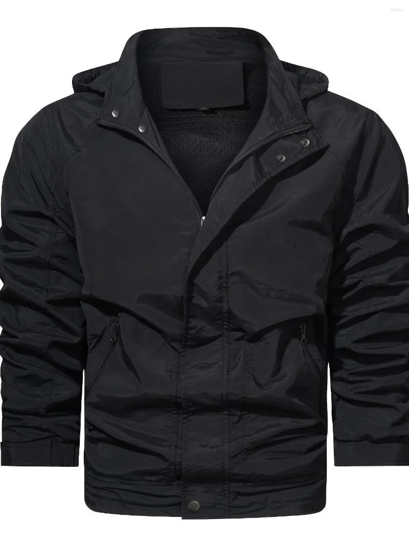 Jackets masculinos Capuz de capuz de colarinho de colarinho multi -bolso de manga comprida Casaco de capuz à prova d'água à prova de vento para outono para outono e inverno