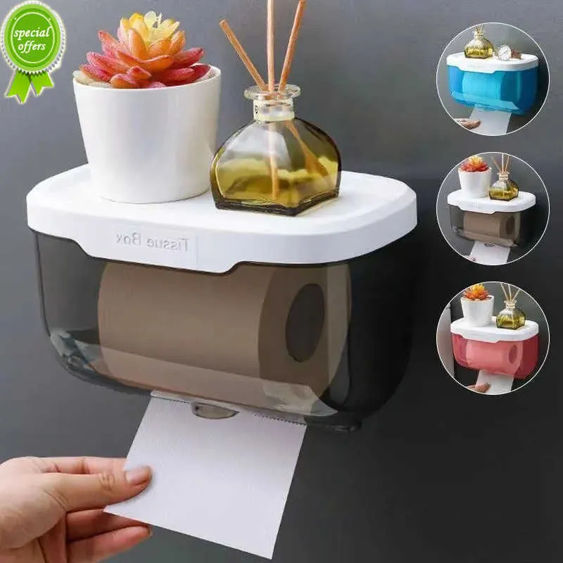New Waterproof Wall Mount Toilet Paper Holder Shelf Toilet Tissue Paper Tray Roll Paper Tube Storage Box Tray Rack Bathroom Supplies