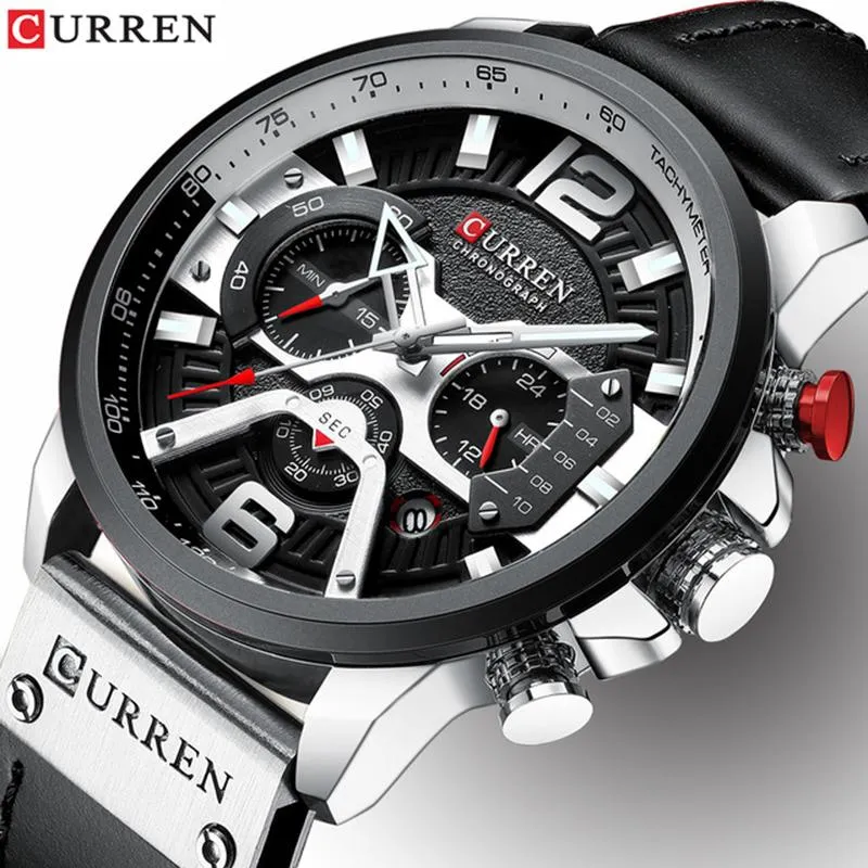 Relógios Curren Top Brand Sports Watches Mens assistem a relógio de pulso de couro com calendário para homens relógio masculino preto