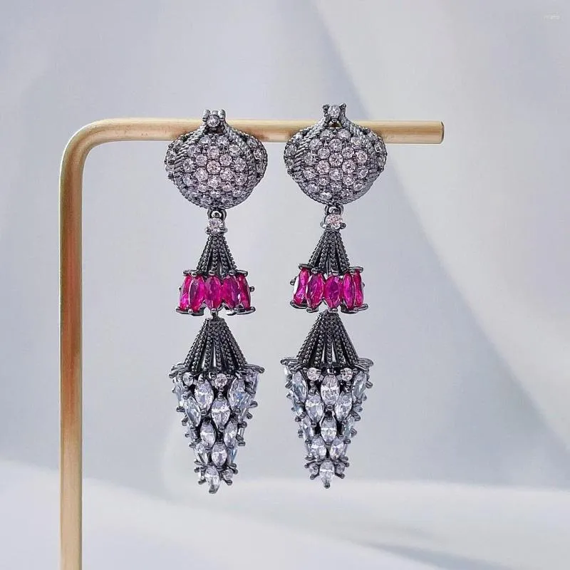 Pendientes de colgación de la corte de la corona vintage tendencia de la tendencia de la tendencia cúbica brillante 925 colgante de plata para mujeres joyas románticas de declaración romántica