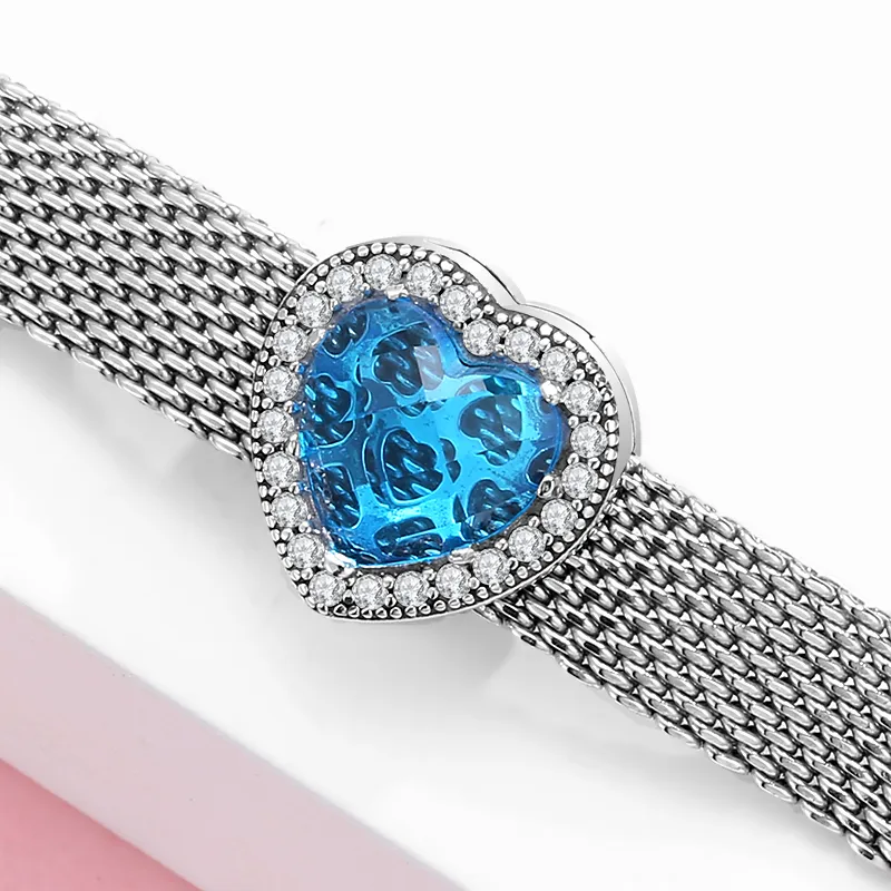 925 Silver Fit Pandora Charm 925 Bracelet Sparkling Charms CZ Flower Hearts Clip charms set Pendant DIY Fine Beads Jewelry