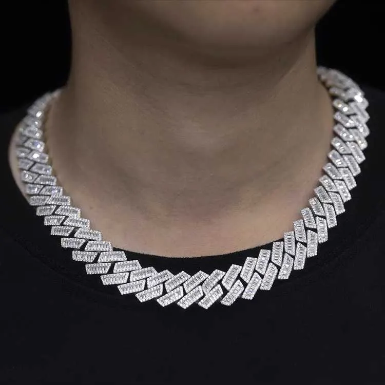 Moissanite a forma di baguette di colore Vvs d in argento sterling di qualità personalizzata con catena a maglie cubane Gra per la vita da rapper da uomo