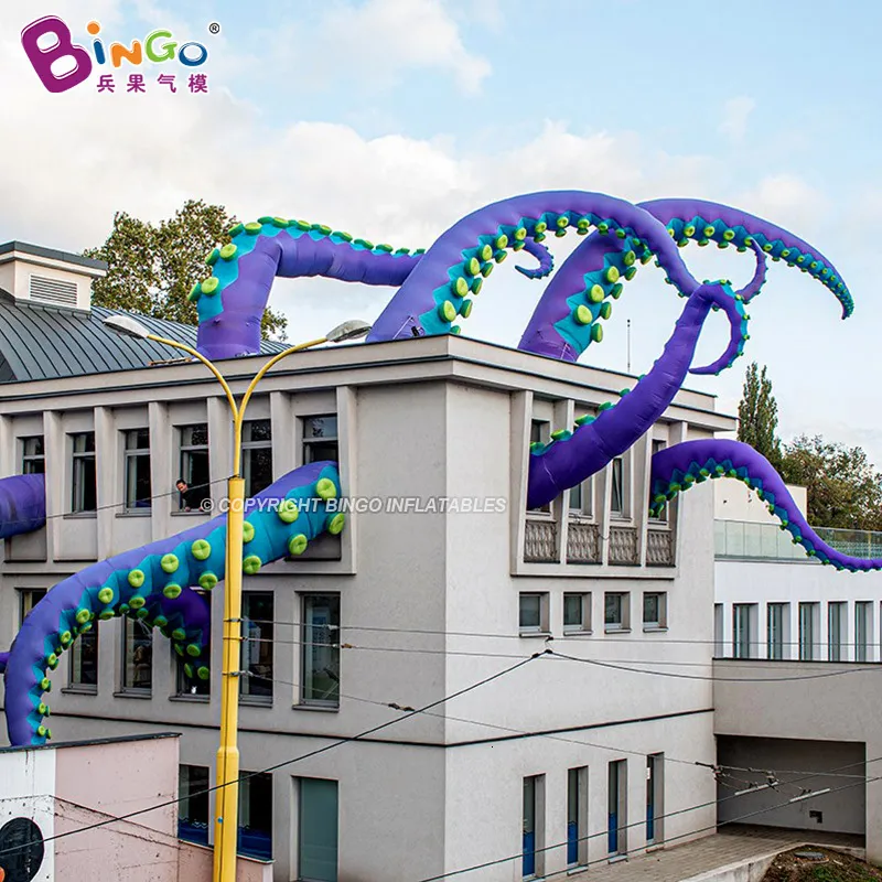 Inflatable Bouncers Playhouse Swings Inflatable Octopus Tentacle 3-7 Meters High Purple Squid Tube Tentacles Ocean Toy Building Decorative Prop 230626