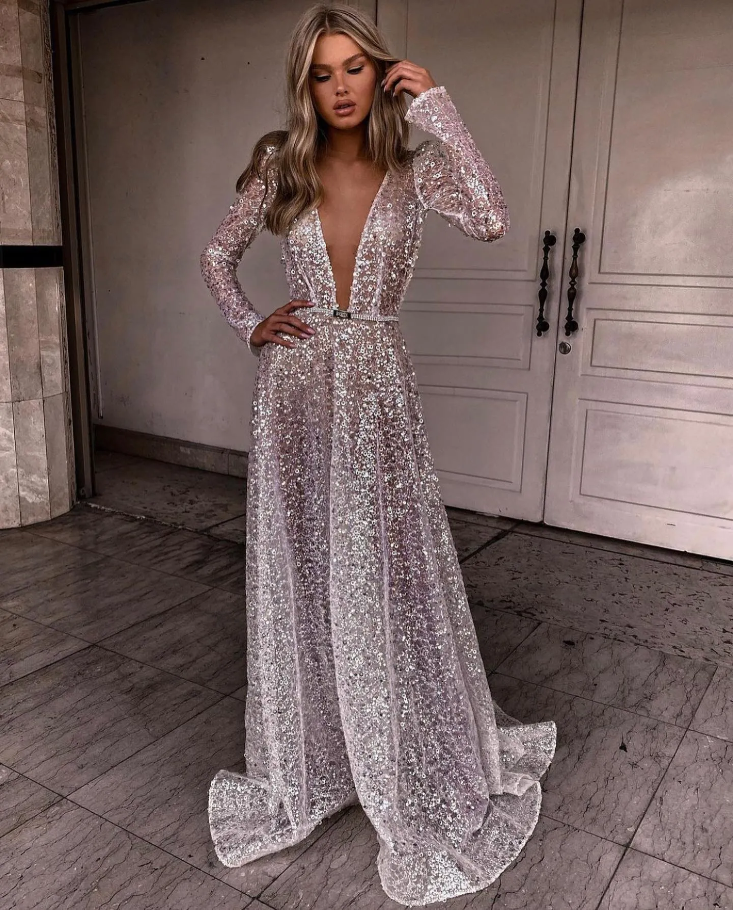 black long sleeve slinky dress Lyndon Long Sleeve Slinky Maxi Dress / Black | MESHKI main image 1