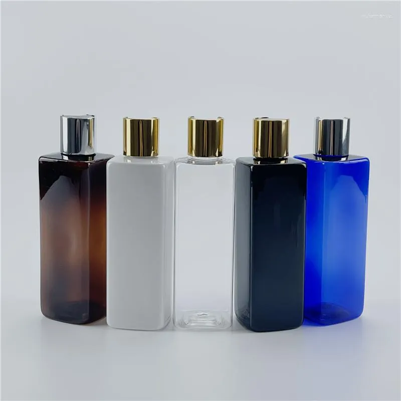 Storage Bottles Multicolor 250ML X 25 Empty Plastic Square With Anodized Aluminum Disc Top Cap Containers For Shampoo Shower Gel