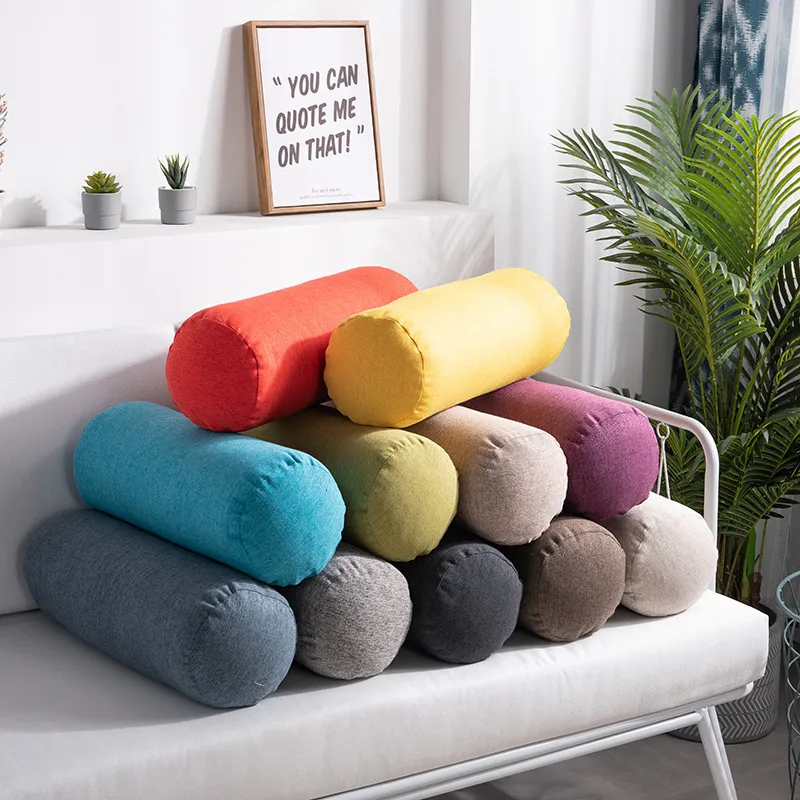 Pillow Linen Home Office Cylinder Waist Backrest Cushion for Sofa Chair Couch Bench Bed Throw Pillows Removable Christmas Gift 230626