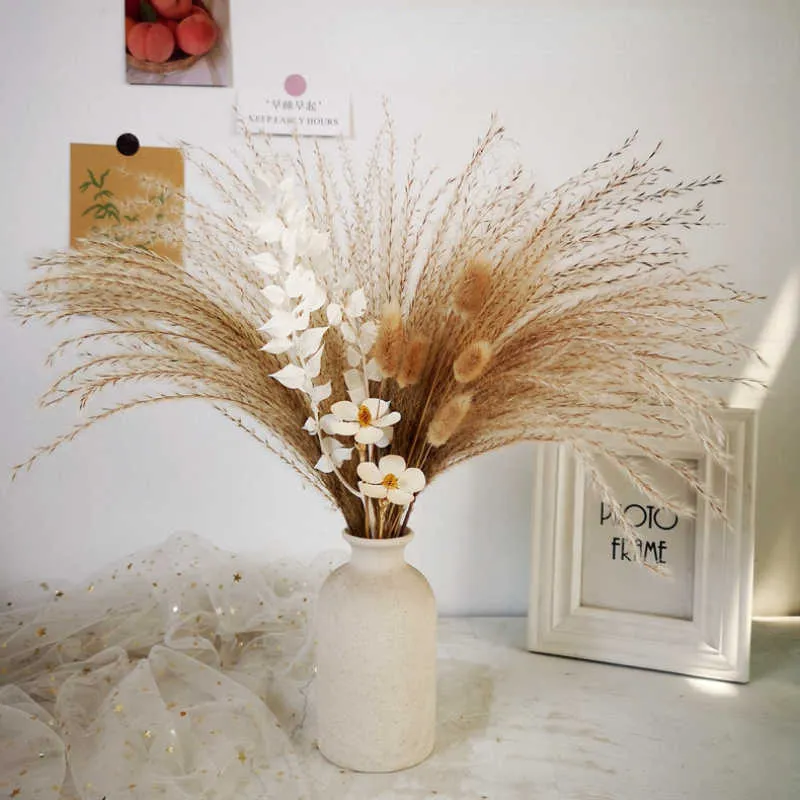 Ensemble de fleurs séchées, Bouquet de fleurs de Phragmites, Arrangement de mariage, décor d'herbe, Plumes de roseaux, plantes, décoration de salle de maison