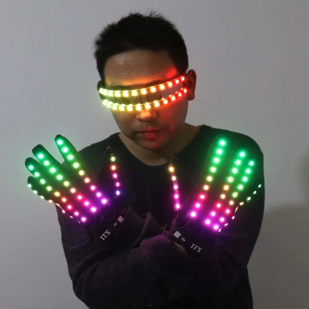 LEDグローブLEDグローグローブレイブフラッシングフィンガー照明メガネライトメガネレイブコスチュームパーティー装飾DJサングラスハロウィーンデコラティ230625