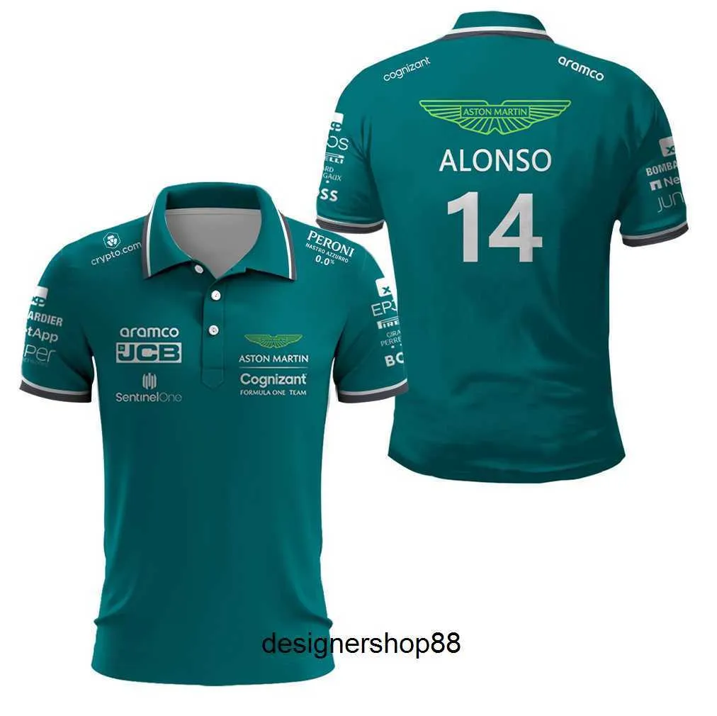 Sport Car Team Fans T-shirt da uomo Polo per Aston Martin 14 Alonso Driver 2023 F1 Racing Motorsport Polo sportiva verde Non sbiadire Traspirante Knk4