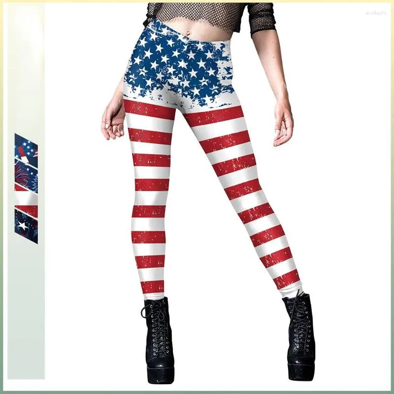 Leggings femme taille élastique Legging USA drapeau rayures imprimé décontracté Fitness Cosplay S-XL 4 couleurs