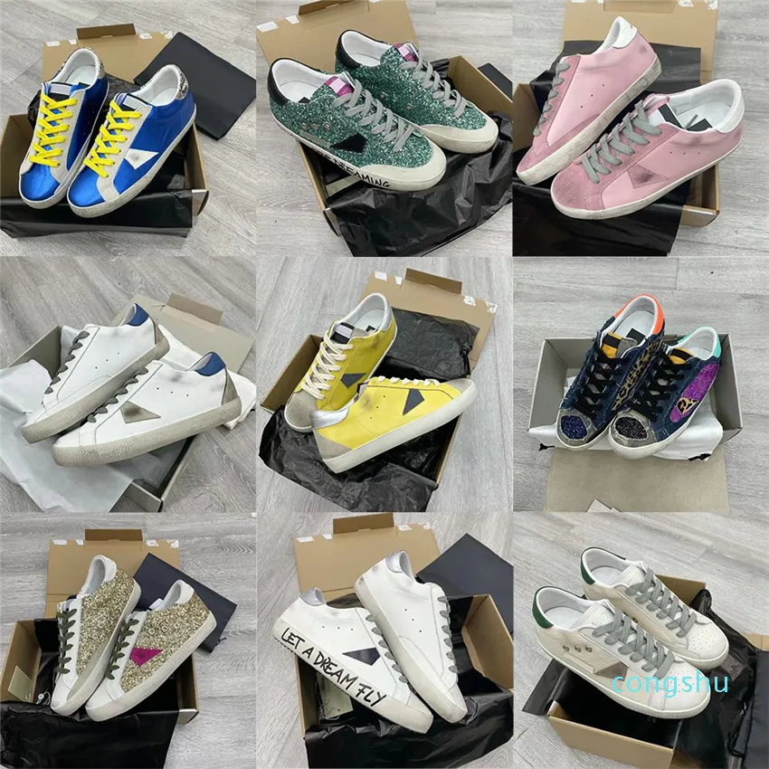 top quality Casual Shoes Italy Brand Women Sneakers Super Star luxury Golden Sequin Classic White Do-old Dirty Designer Man Shoe With Box
