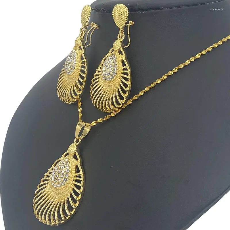 Collier boucles d'oreilles ensemble bijoux Dubai ensembles de mariée pour femmes bijoux mariage plaqué or luxe égyptien