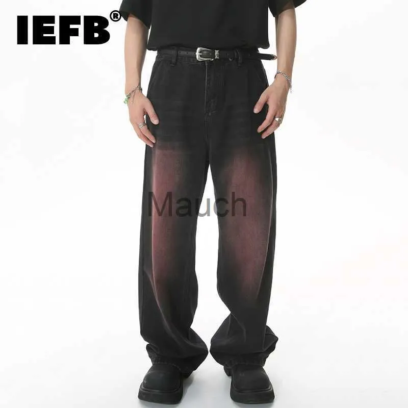 Męskie dżinsy IEFB vintage niszowe niszowe dżinsy Modne Moda myj się ciemne szerokie dżinsowe spodnie proste swobodne problemy męskie Nowe 9A8901 J230626