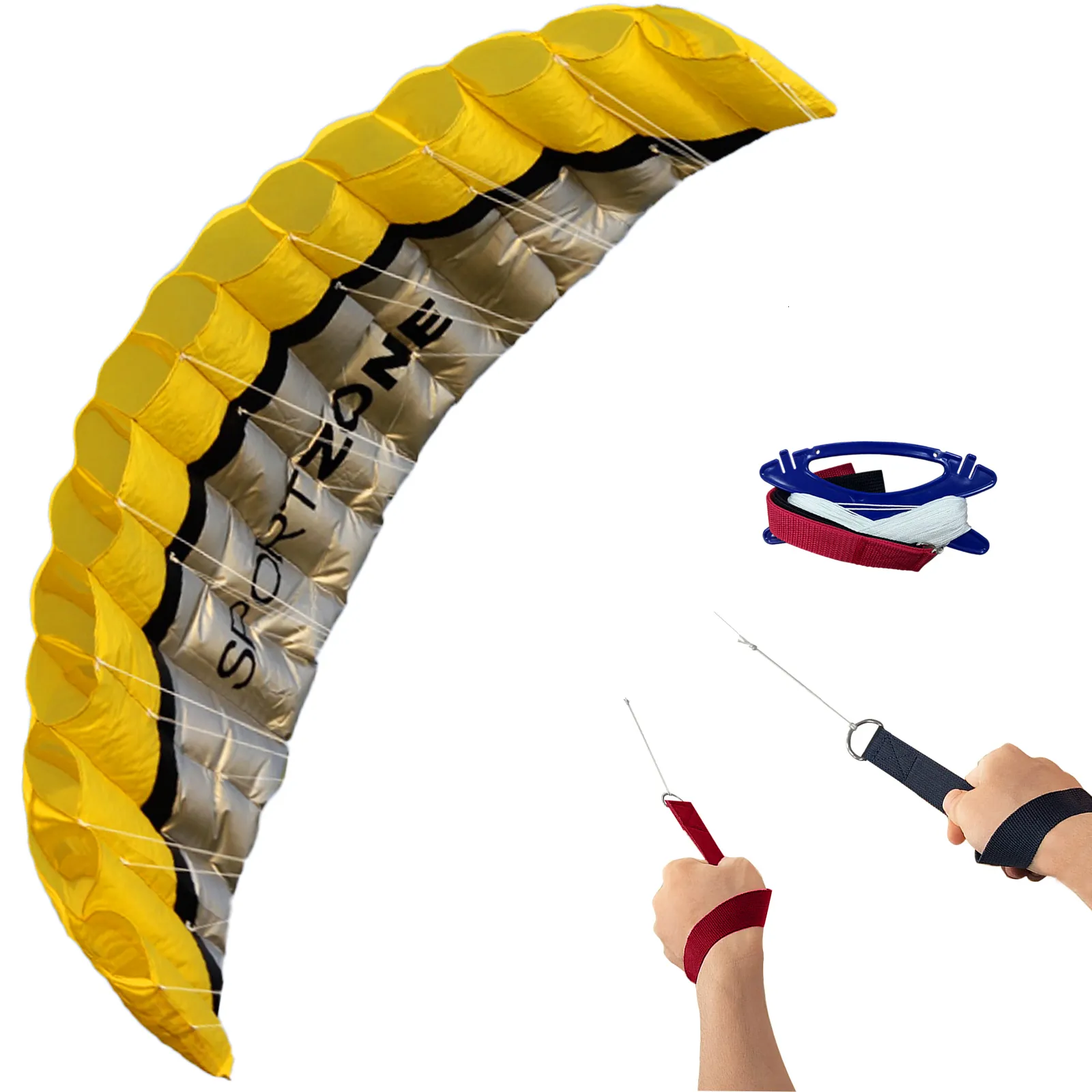 Kite Accessories High Quality 2.5m Yellow Dual Line Parafoil Kite WithFlying Tools Power Braid Sailing Kitesurf Rainbow Sports Beach 230625